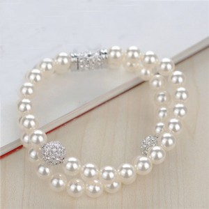 Dual Layer Pearl Fashion Platinum Plated Alloy Bracelet