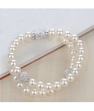 Dual Layer Pearl Fashion Platinum Plated Alloy Bracelet