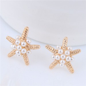 Sweetie Cute Pearl Decorated Sea Starfish Earrings