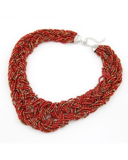 Bohemian Mini Beads Weaving Chunky Style Necklace - Red