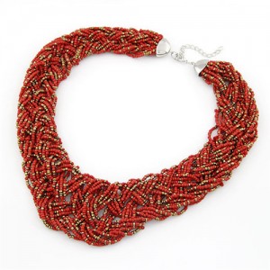 Bohemian Mini Beads Weaving Chunky Style Necklace - Red