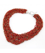 Bohemian Mini Beads Weaving Chunky Style Necklace - Red