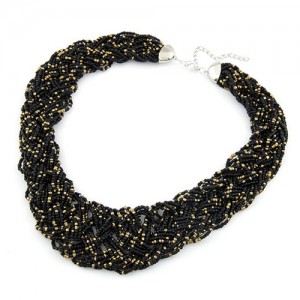 Bohemian Mini Beads Weaving Chunky Style Necklace - Black