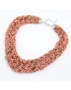 Bohemian Mini Beads Weaving Chunky Style Necklace - Light Rose