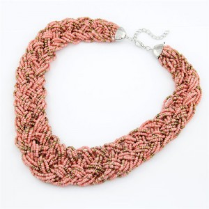 Bohemian Mini Beads Weaving Chunky Style Necklace - Light Rose