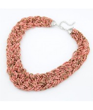 Bohemian Mini Beads Weaving Chunky Style Necklace - Light Rose