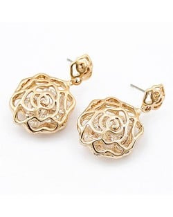 Korean Fashion Golden Hollow Rose Design Earrings