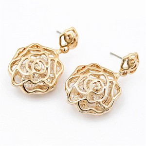 Korean Fashion Golden Hollow Rose Design Earrings