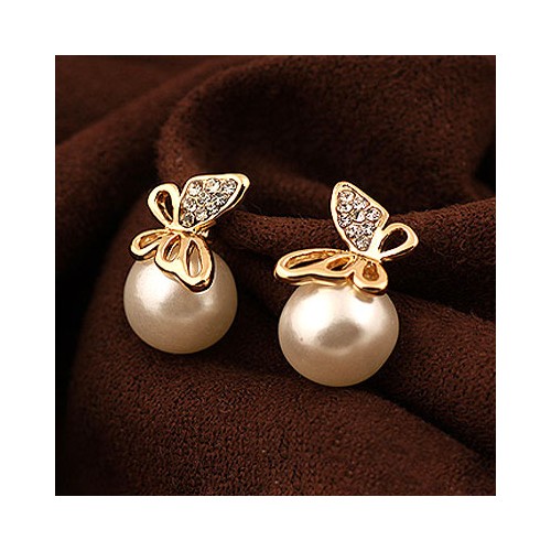 Butterfly Pearl Rose Gold Ear Studs