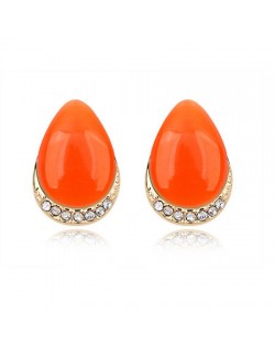 Korean Fashion Opal Waterdrop Shape Ear Studs - Orange