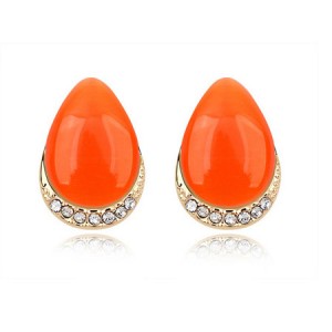 Korean Fashion Opal Waterdrop Shape Ear Studs - Orange