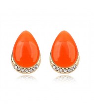 Korean Fashion Opal Waterdrop Shape Ear Studs - Orange