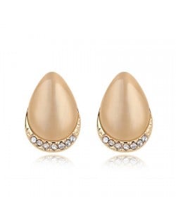 Korean Fashion Opal Waterdrop Shape Ear Studs - Beige