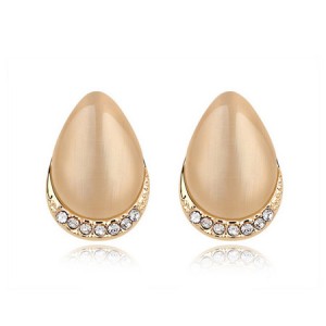 Korean Fashion Opal Waterdrop Shape Ear Studs - Beige