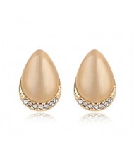 Korean Fashion Opal Waterdrop Shape Ear Studs - Beige