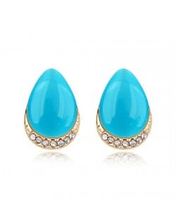 Korean Fashion Opal Waterdrop Shape Ear Studs - Blue