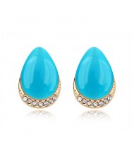 Korean Fashion Opal Waterdrop Shape Ear Studs - Blue