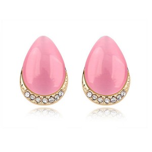Korean Fashion Opal Waterdrop Shape Ear Studs - Pink