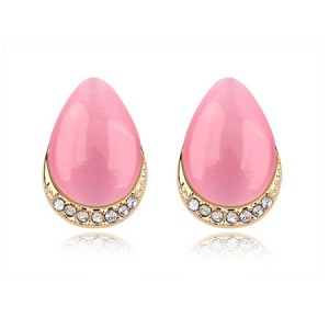 Korean Fashion Opal Waterdrop Shape Ear Studs - Pink