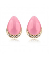 Korean Fashion Opal Waterdrop Shape Ear Studs - Pink