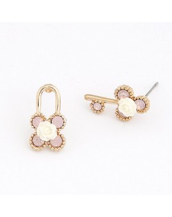 Korean Fashion Asymmetric Lock and Key Ear Studs