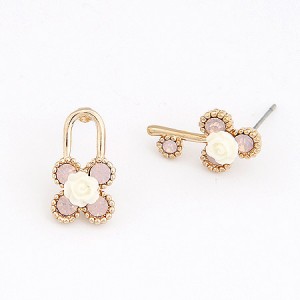 Korean Fashion Asymmetric Lock and Key Ear Studs