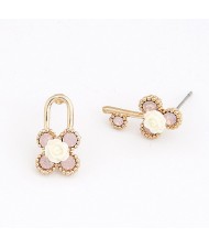 Korean Fashion Asymmetric Lock and Key Ear Studs