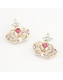 Classic Czech Rhinestone Inlaid Crown Ear Studs