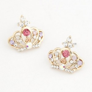 Classic Czech Rhinestone Inlaid Crown Ear Studs