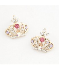 Classic Czech Rhinestone Inlaid Crown Ear Studs