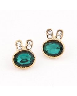 Korean Fashion Green Rhinestone Bunny Head Ear Studs