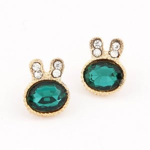 Korean Fashion Green Rhinestone Bunny Head Ear Studs
