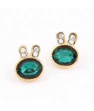 Korean Fashion Green Rhinestone Bunny Head Ear Studs