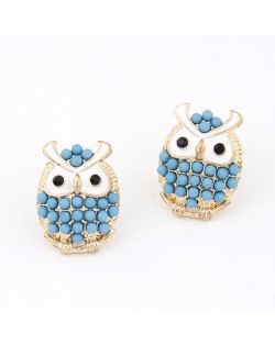 Korean Fashion Blue Beads Night Owl Ear Studs