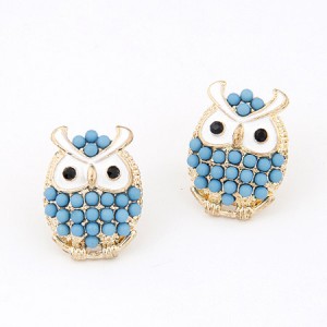 Korean Fashion Blue Beads Night Owl Ear Studs