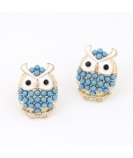 Korean Fashion Blue Beads Night Owl Ear Studs