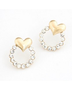 Korean Fashion Rhinestone Inlaid Golden Heart Hoop Shape Ear Studs