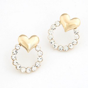 Korean Fashion Rhinestone Inlaid Golden Heart Hoop Shape Ear Studs