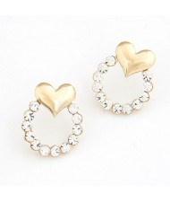 Korean Fashion Rhinestone Inlaid Golden Heart Hoop Shape Ear Studs