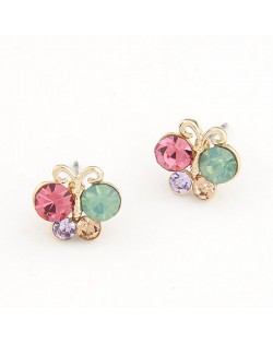 Korean Fashion Colorful Rhinestone Butterfly Ear Studs