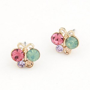 Korean Fashion Colorful Rhinestone Butterfly Ear Studs