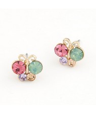 Korean Fashion Colorful Rhinestone Butterfly Ear Studs