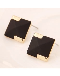 Korean Style Golden Decorations Black Squares Ear Studs