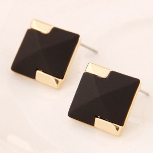 Korean Style Golden Decorations Black Squares Ear Studs