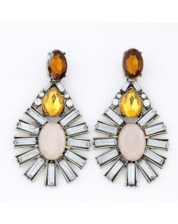 Bold Fashion Resin Gem Jointed Waterdrop Dangling Earrings - Transparent