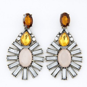 Bold Fashion Resin Gem Jointed Waterdrop Dangling Earrings - Transparent