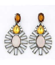 Bold Fashion Resin Gem Jointed Waterdrop Dangling Earrings - Transparent