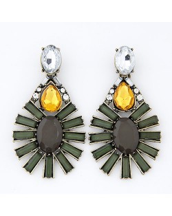 Bold Fashion Resin Gem Jointed Waterdrop Dangling Earrings - Dark Green