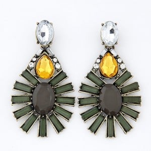 Bold Fashion Resin Gem Jointed Waterdrop Dangling Earrings - Dark Green