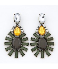 Bold Fashion Resin Gem Jointed Waterdrop Dangling Earrings - Dark Green